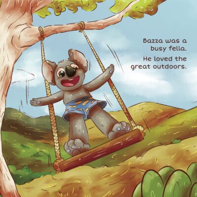 'Bazza was a busy fella. He loved the great outdoors.' The first page to Bazza Has a Stack kids book.