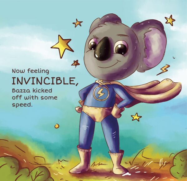 Adorable koala, Bazza in a super hero's costume.